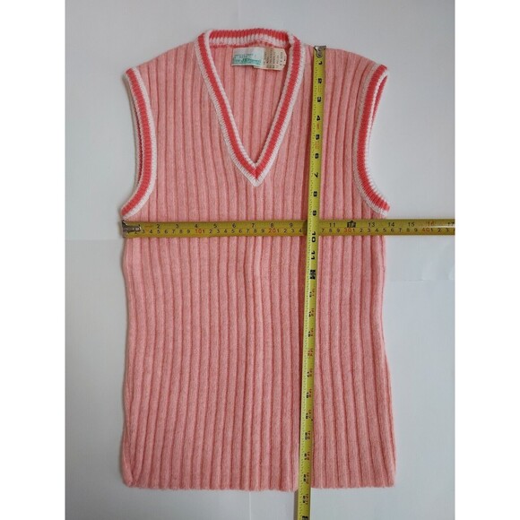 VINTAGE 1970's Sears Jr Bazaar Wool Blend Sweater Vest Preppy V Neck Size M USA - Picture 3 of 5